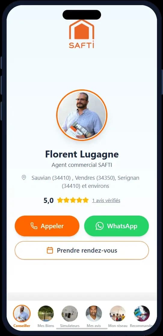 Carte de visite digitale d’un conseiller, vue sur téléphone